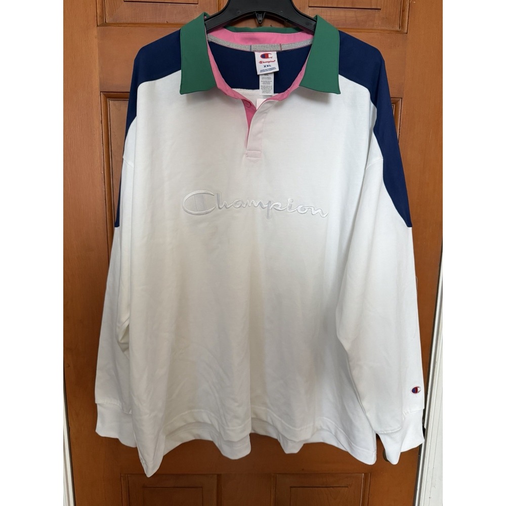 Men's Champion Classic Long Sleeve Rugby Shirt Color Blocked Size XXL NWT